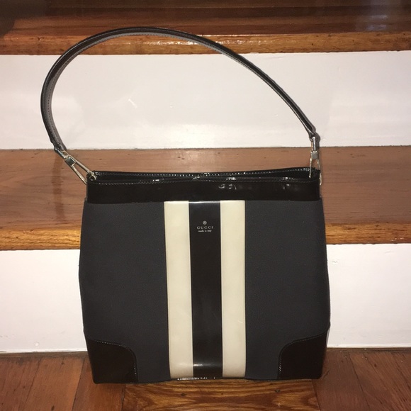 Gucci Handbags - Gucci RARE patent leather and canvas shoulder bag
